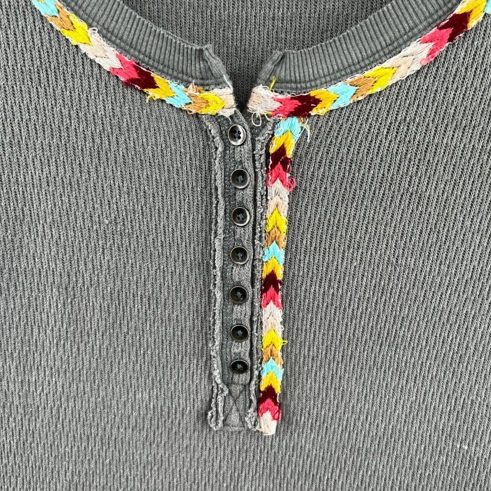 Free People Gray Long Sleeve Top with Multicolor Trim - Picture 7 of 15